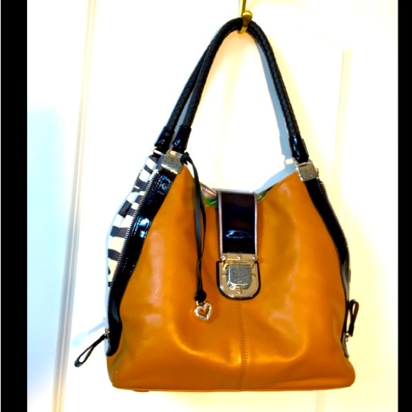 New Brighton Bag Leather Caramel Zebra Silver Hardware Shoulder w/box - Picture 15 of 15